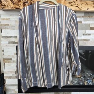 Own It Striped Linen Blend Oversized Blazer Womens Size Large